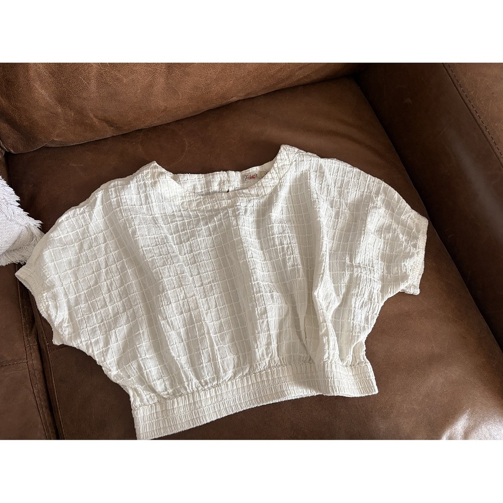 Faherty White Textured Cotton Cropped Blouse